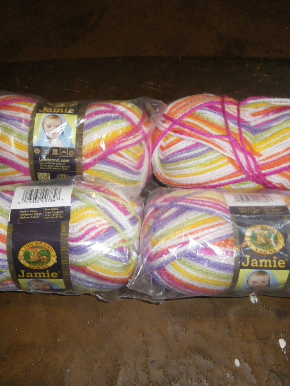 4 Small Skeins Lion Brand Yarns Jamie - Color Mardi Gras Stripes - 109 yds ea.